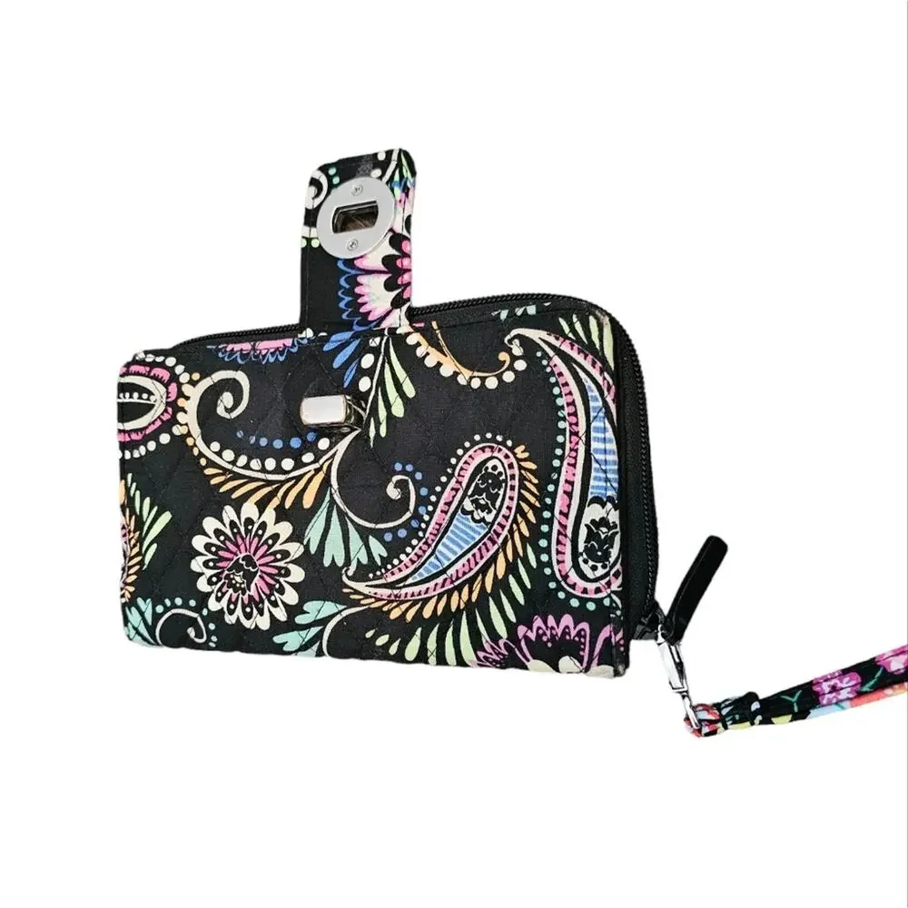 Vera Bradley Banana Swirl Black and Pink Floral Paisley Wallet Wristlet
